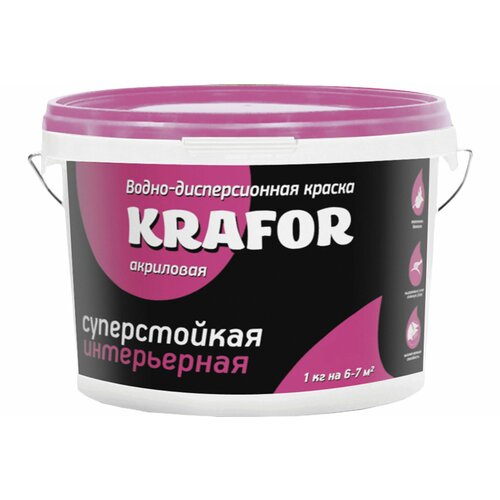 Краска в/д Krafor суперстойкая интерьерная 3кг 26962 розовая