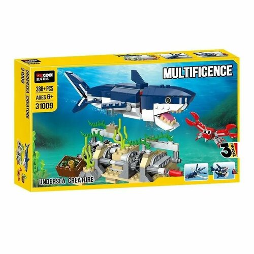 Конструктор Decool - Морские жители (3 в 1) (акула, спрут, рыба-удильщик) / Развивающий набор для детей на 388 деталей, 6+