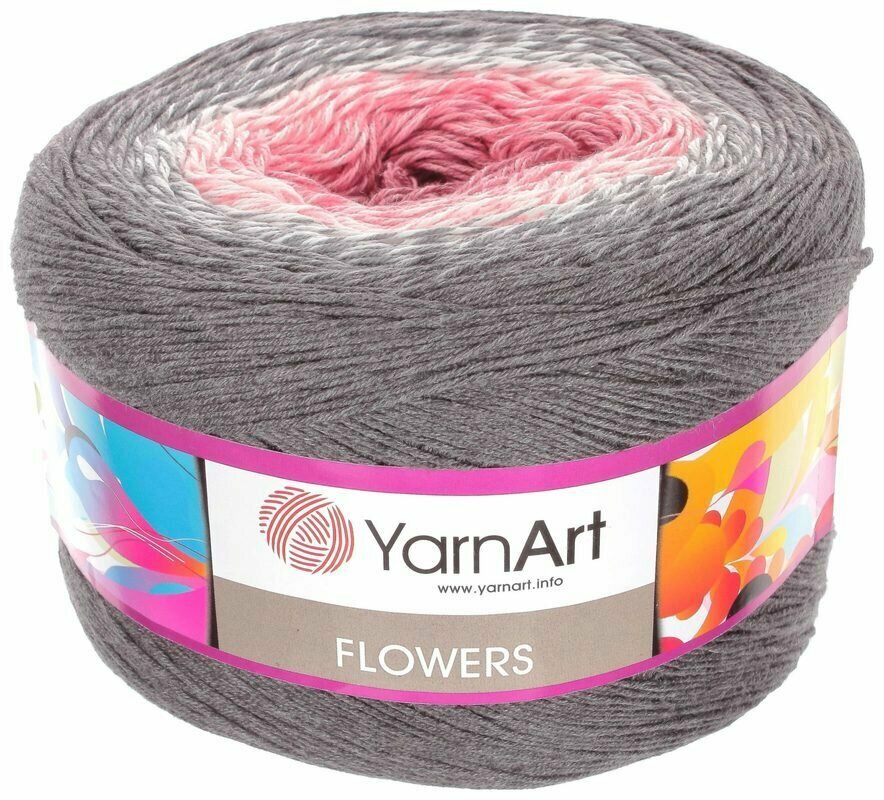 Пряжа YarnArt Flowers (Фловерс) - 1 шт цвет: 279 серый-белый-коралл-т. роза 55% хлопок, 45% полиакрил 250г 1000м