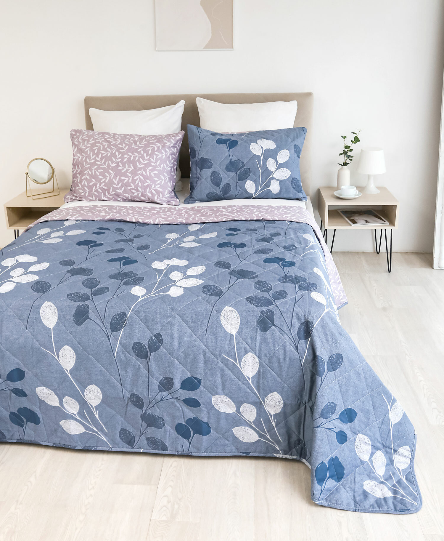 фото Стеганное двухстороннее покрывало SB-008 Elintale (синий-сиреневый), 200x215