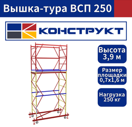 Вышка-тура 3,9м Базовый блок + 2 (две) секции 0,7х1,6 м