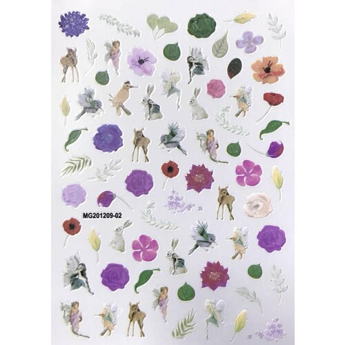 Наклейки для дизайна ногтей - цветы, животные, разноцветные, 1 упаковка