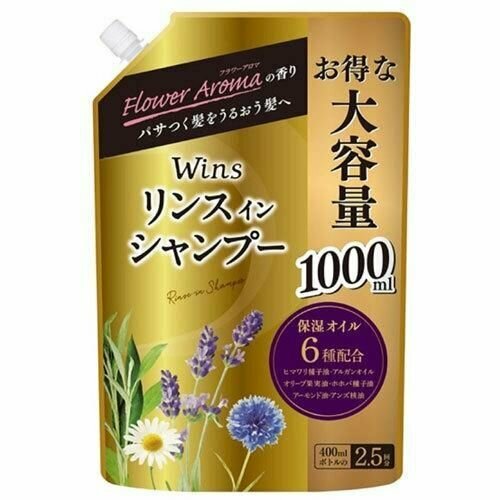 Nihon Detergent Шампунь 2 в 1 с кондиционером цветочный аромат Wins Rinse in Shampoo 1000 мл (мягкая упаковка с крышкой)