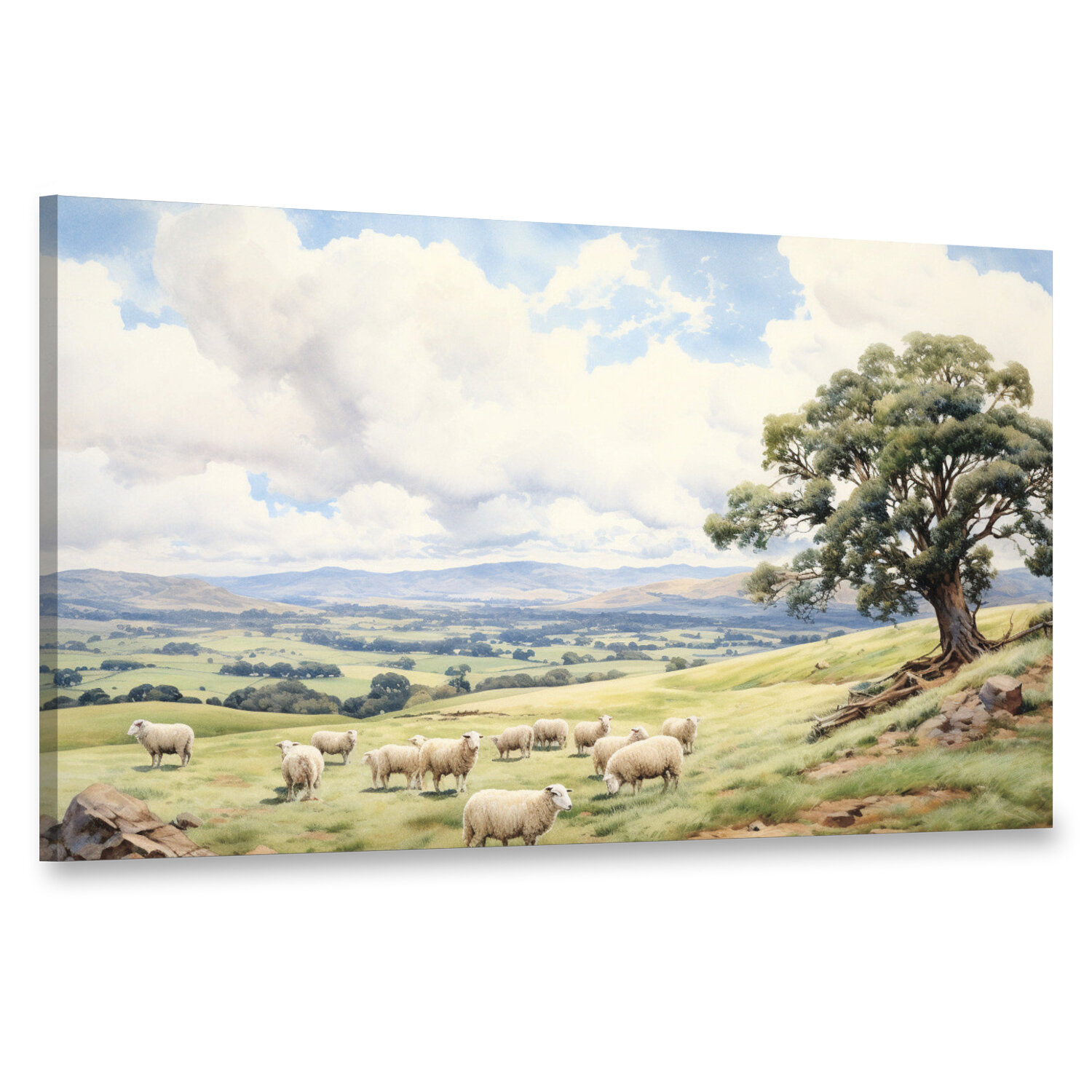 Интерьерная картина 100х60 "Пейзаж с пасторальными холмами и стадом овец"