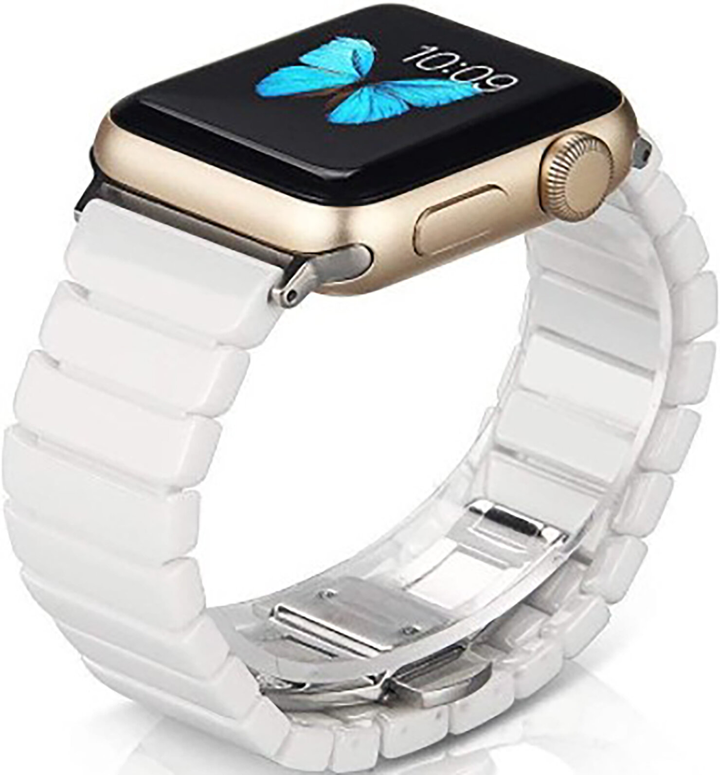 фото Блочный керамический ремешок для смарт часов Apple Watch 1-8, SE 38-40-41 мм / Керамический браслет на Эпл Вотч 1, 2, 3, 4, 5, 6, 7, 8, СЕ / Белый