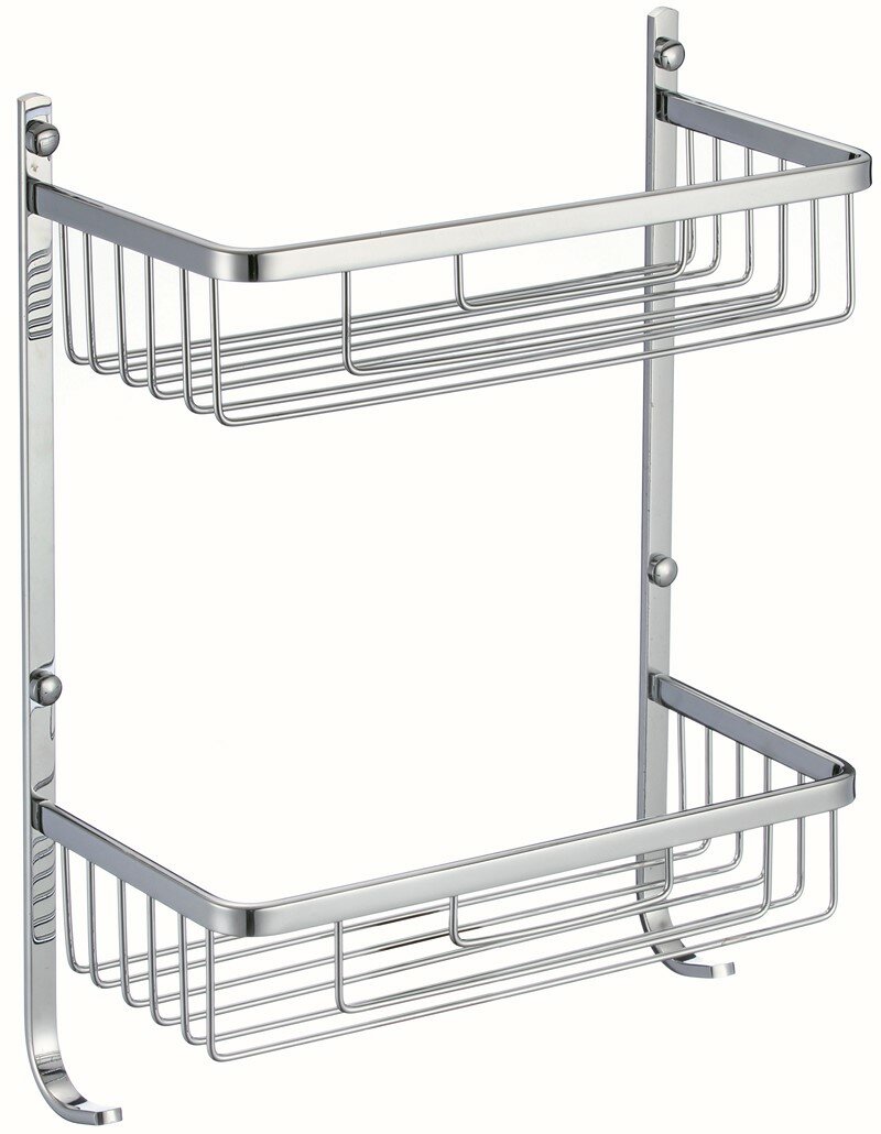 Полка VIKO V-762 настенная 2 яруса с крючками 280*140*380 (нержавейка) хром