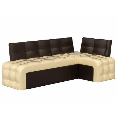 Кухонный диван Прага угловой Коричнево-Бежевый Экокожа, механизм Дельфин