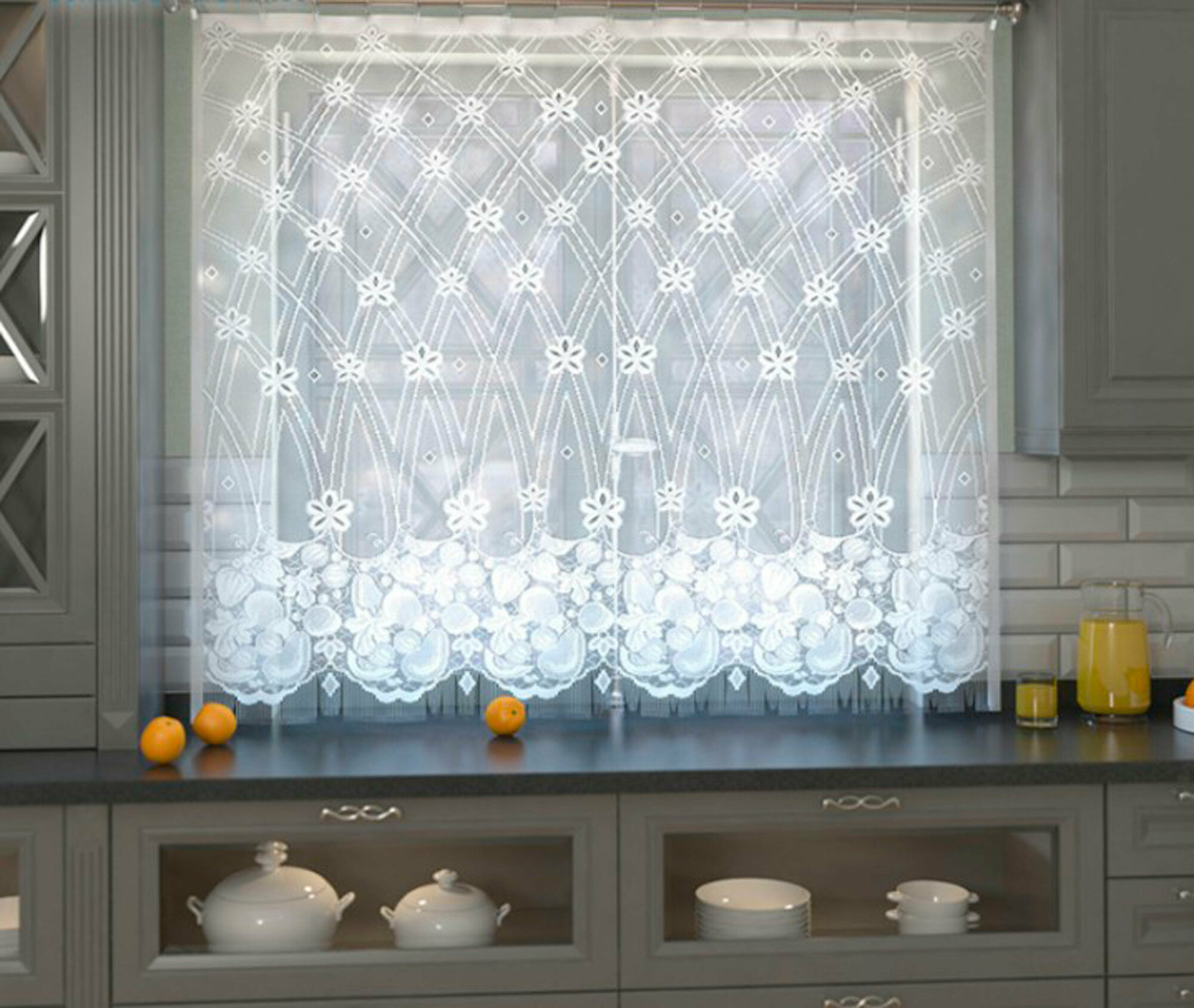 фото Занавеска для кухни (белый ; 1.70 м*1.60 м ; 1 ; 09С6295-Г50)