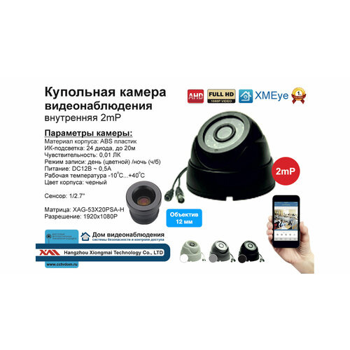 Внутренняя купольная AHD камера 2мП Full HD 1080P 145000₽