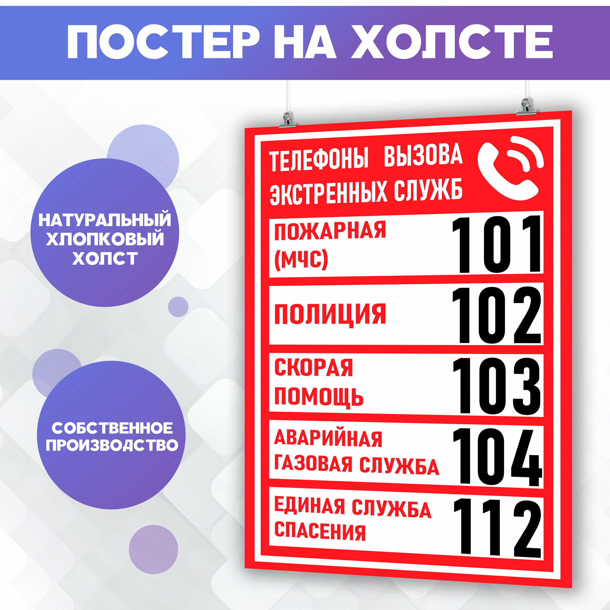 Постер Телефоны аварийных экстренных служб (14) 30х40 см