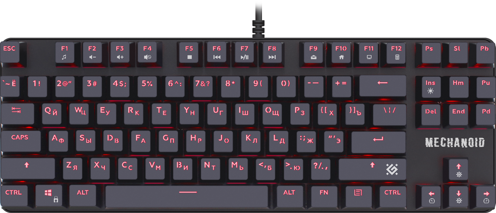 Игровая клавиатура DEFENDER MECHANOID GK-581 чёрная (USB , SNK Brown, красная подсветка)