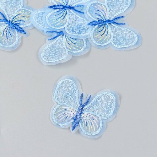 Декор для творчества текстиль вышивка Бабочка синяя 4,5х4 см 6 шт.