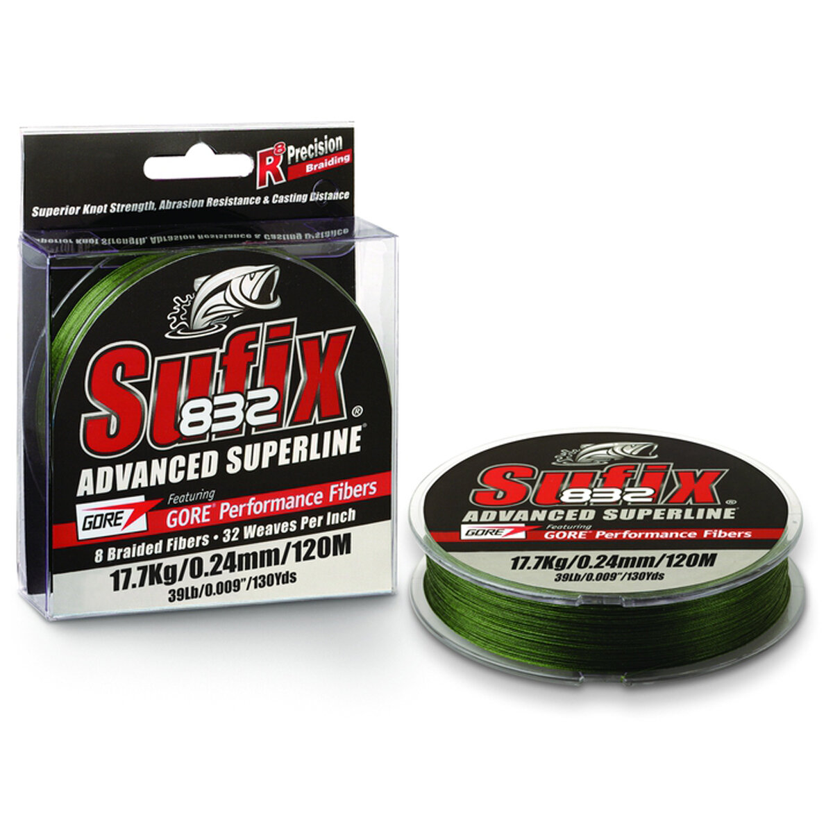 Леска плетеная SUFIX 832 Braid зеленая 120м 0.15мм 9.2кг