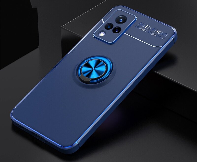 фото Защитный чехол MyPads из прочного силикона с матовым противоскользящим покрытием для Vivo V21e / Vivo Y73 с подставкой в синем цвете