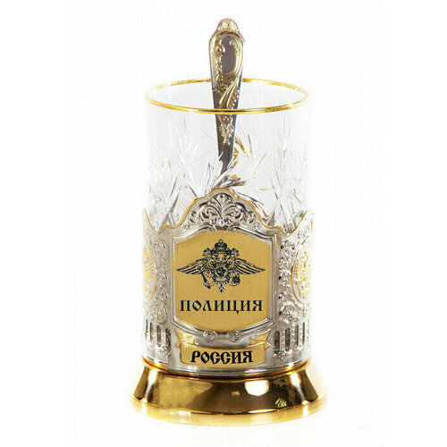 Подарочный набор c позолоченным подстаканником в футляре 3 предмета Полиция РФ 12250₽