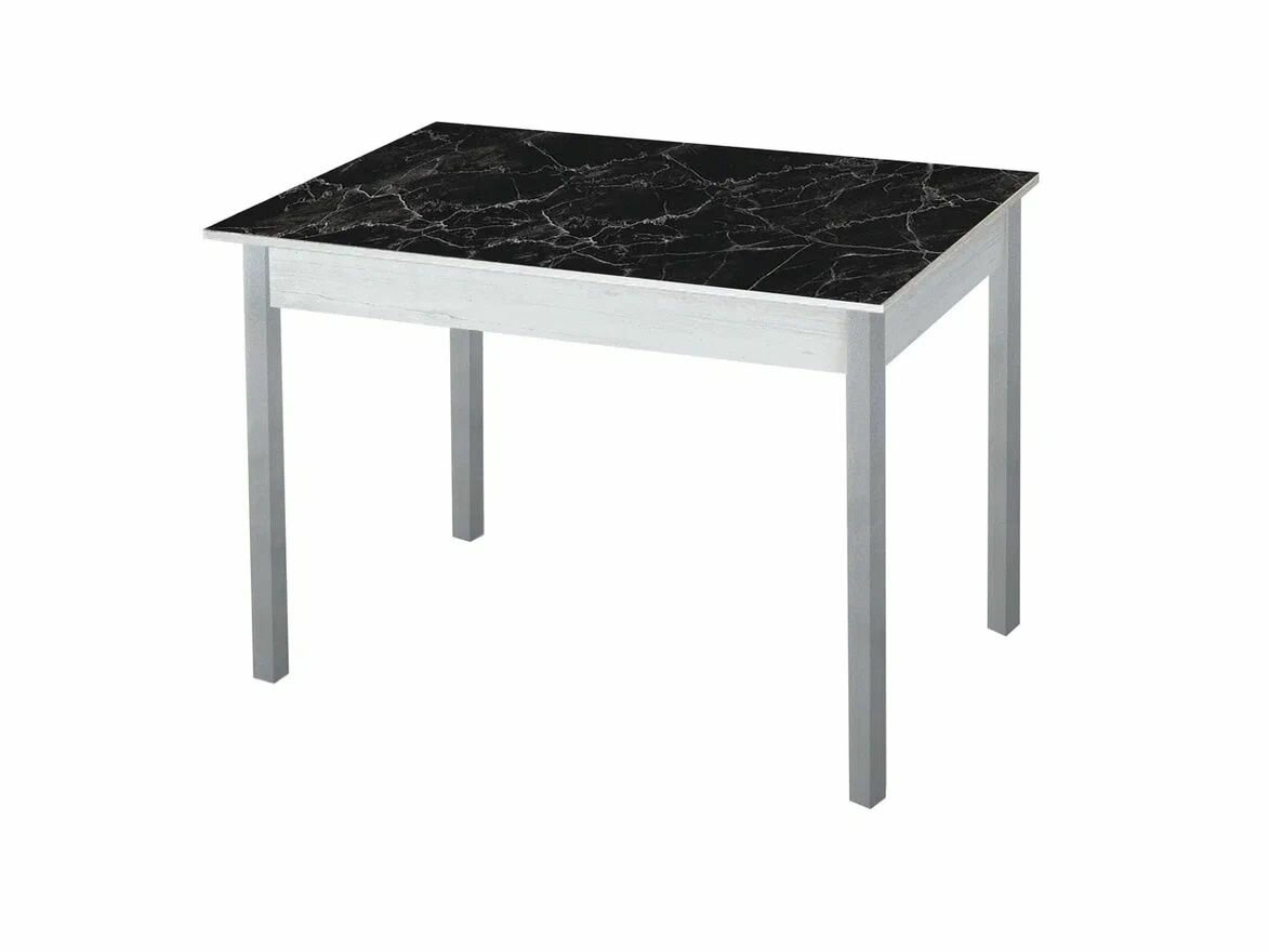 фото Стол обеденный Катрин-К Альфа фотопечать Бетон белый Черный мрамор / опора квадро серебристый металлик