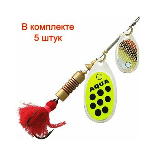 фото Блесна для рыбалки aqua double aglia 10,0g, лепестки № 1 + № 3, цвет dua-03 (серебро, желтый, черный), 5 штук в комплекте
