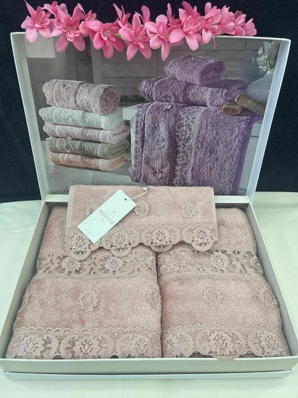 фото Набор махровых полотенец с кружевом "INTENSIVE" от Maison dor, для ванной , банное, лицевое, для рук