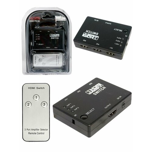 Адаптер HDMI Switcher+Remote 3x1 port (с пультом) black переходник свитч hdmi 3 порта с пультом переключатель hdmi