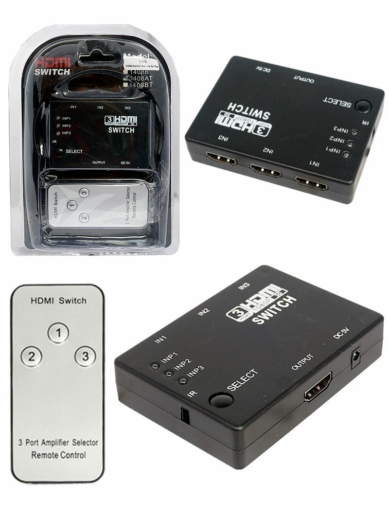 Адаптер HDMI Switcher+Remote 3x1 port (с пультом) black