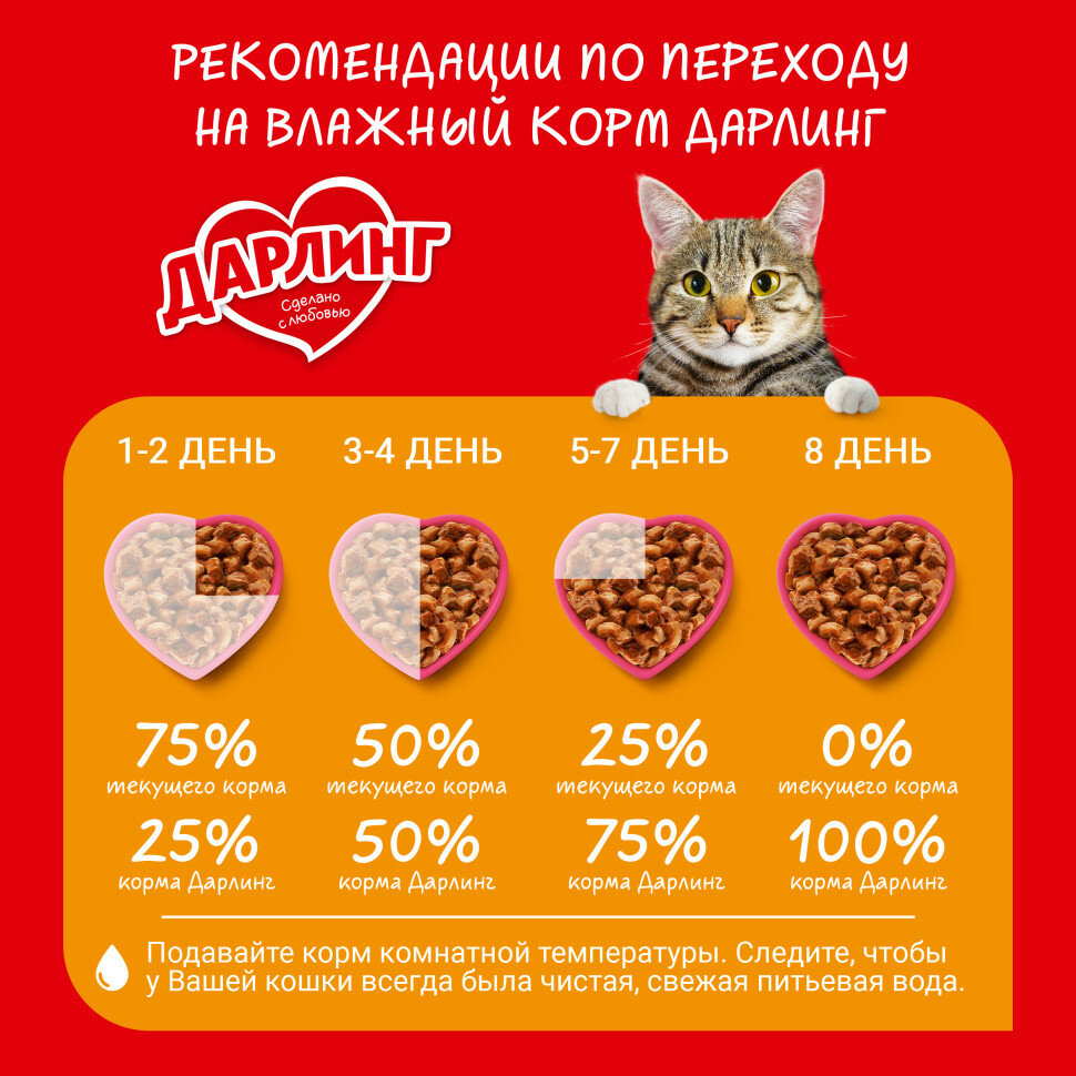 Дарлинг влажный корм для взрослых кошек с говядиной в подливе, в паучах - 75 г х 26 шт — фото 1