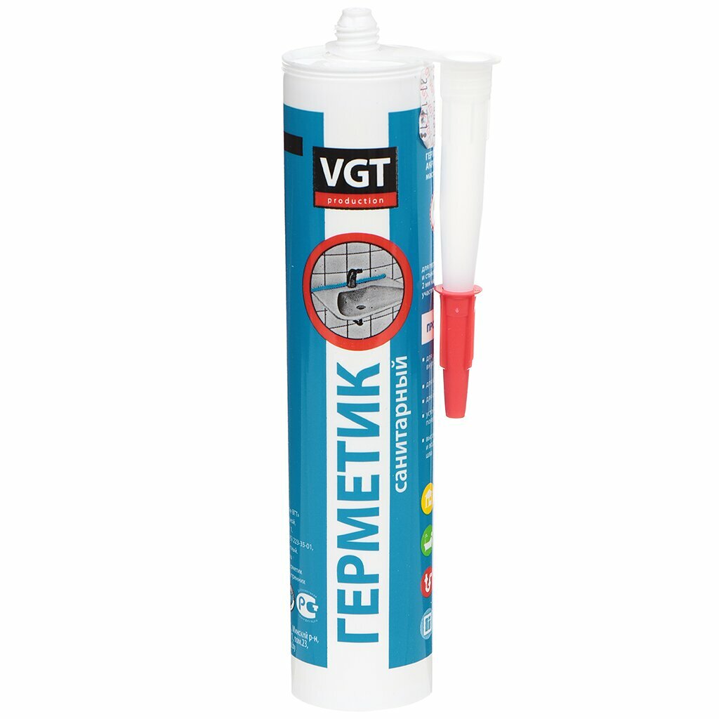 фото Герметик акриловый, санитарный, VGT, 280 г, бесцветный