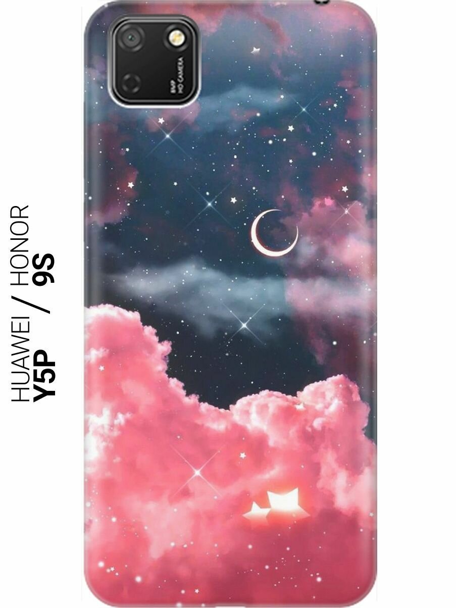 Ультратонкий силиконовый чехол-накладка для Huawei Y5p, Honor 9S с принтом "Месяц и розовые облака"