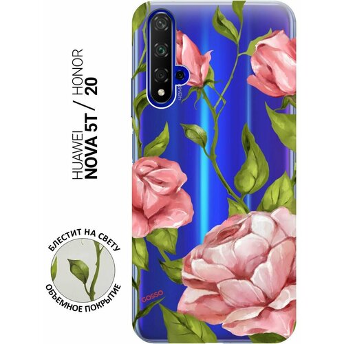 Силиконовый чехол на Honor 20, Huawei Nova 5T, Хонор 20, Хуавей Нова 5Т с 3D принтом Amazing Roses прозрачный чехол книжка на honor 20 huawei nova 5t хонор 20 хуавей нова 5т с 3d принтом amazing asters золотистый