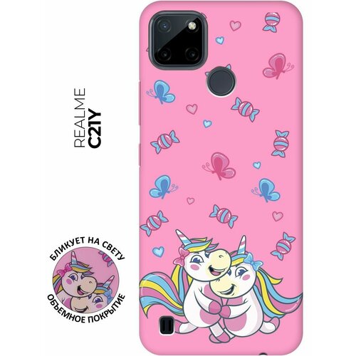 Матовый чехол Unicorns and Candies для Realme C21Y / Рилми С21у с 3D эффектом розовый матовый чехол unicorns and candies для realme 9i рилми 9и с 3d эффектом розовый