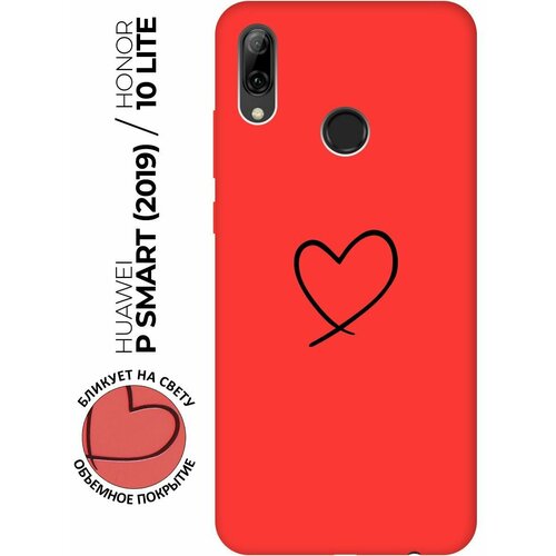 Матовый чехол Heart для Honor 10 Lite / Huawei P Smart (2019) / Хуавей П Смарт (2019) / Хонор 10 Лайт с 3D эффектом красный дизайнерский силиконовый чехол для huawei honor 10 lite p smart 2019 креатив дизайн