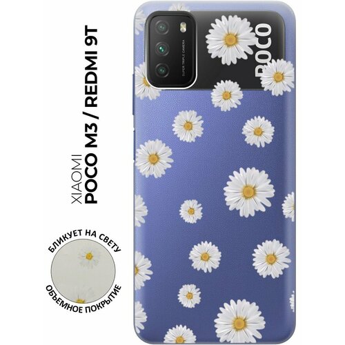 Силиконовый чехол с принтом Camomiles для Xiaomi Redmi 9T / Poco M3 / Сяоми Поко М3 / Сяоми Редми 9Т ультратонкий силиконовый чехол накладка для xiaomi poco m3 redmi 9t с принтом месяц и розовые облака