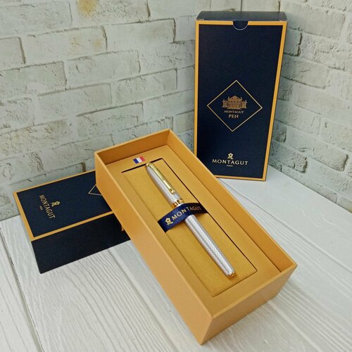 Ручка в футляре TJ-7 Montagut (син) 0.5мм роллер, Серебро, металлический корпус c рифлением, в к/кор.