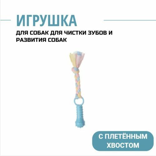 Игрушка веселая для собак для здоровья зубов, имеющая разнообразие цветов, плетёный хвост и резиновую палочку для жевания