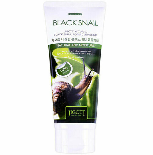 Jigott Пенка для лица Natural black snail foam cleansing, с муцином улитки, очищающая, 180 мл