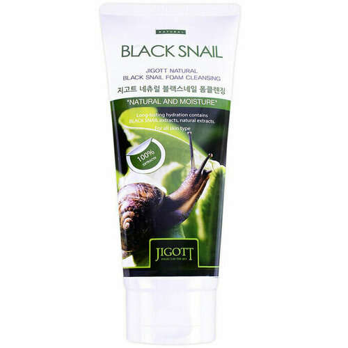 Jigott Пенка для лица Natural black snail foam cleansing, с муцином улитки, очищающая, 180 мл пенка для лица jigott natural green tea foam cleansing 180 мл