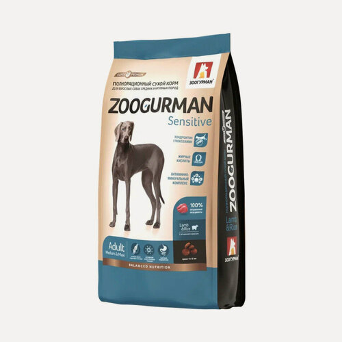 Изображение товара Зоогурман Sensitive сухой корм для взрослых собак средних и крупных пород, с ягненком и рисом - 2,2 кг