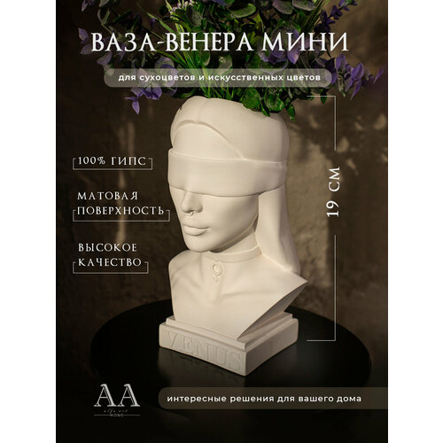 Ваза декоративная для интерьера и сухоцветов из гипса девушка Венера мини