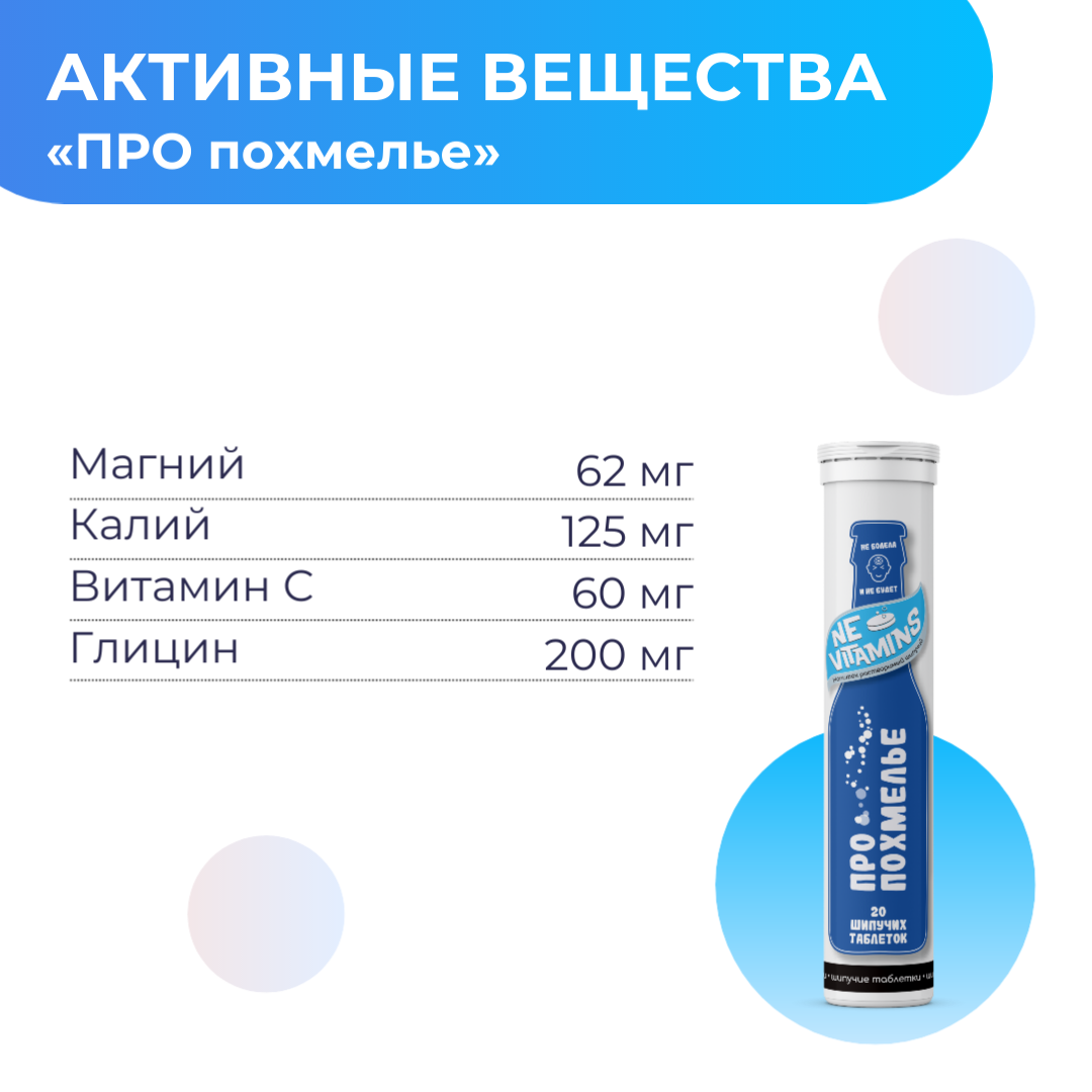 Изображение Напиток быстрорастворимый "про похмелье" NEVITAMINS, 20 шипучих таблеток со вкусом лимона