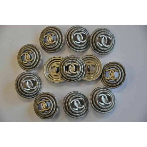 Пуговицы Chanel, металлические, серого цвета, круглые, 1 шт в упаковке, диаметр 23мм (д-1436)