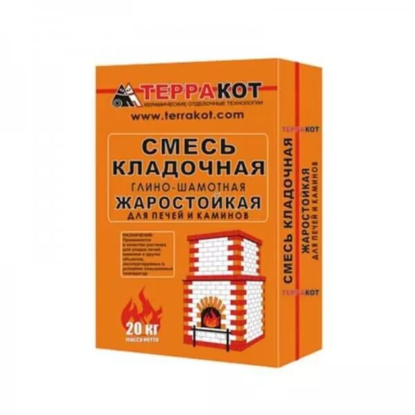 Смесь кладочная глино-шамотная жаростойкая 1300 градусов, экологически чистая для печей, каминов, мангалов, барбекю, дымоходов 20кг Терракот