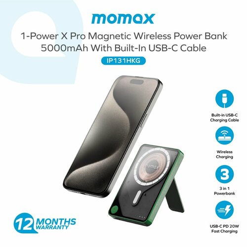 Портативное зарядное устройство Momax 1 Pro Magnetic Wireless PD20W беспроводная зелёный 639200₽