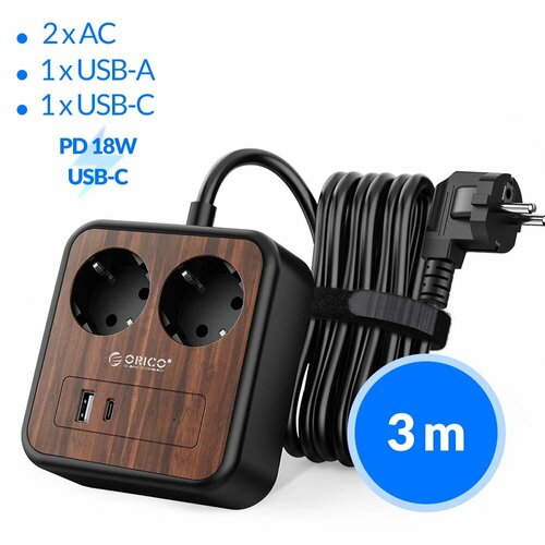 ORICO сетевой удлинитель 18Вт 3 метра 3m PD18W USB-C Вилка европейского стандарта 3438₽