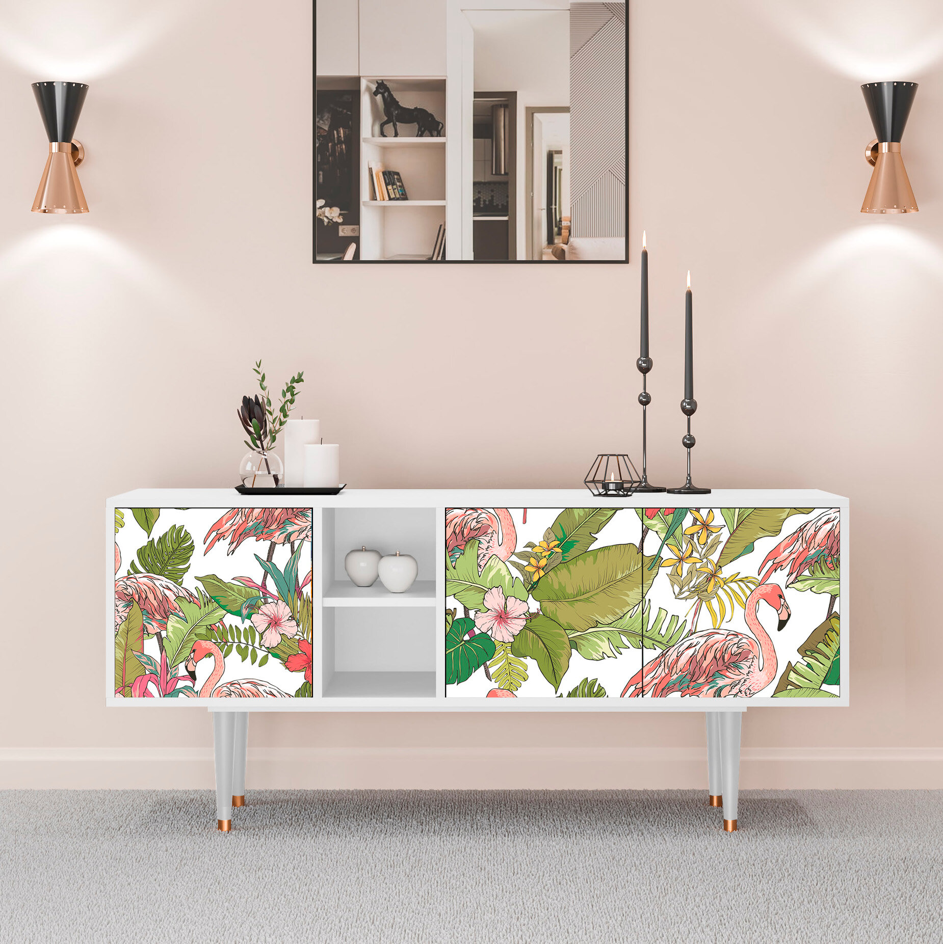 ТВ-Тумба - STORYZ - T5 Sweet Flamingo, Размер - 150 x 69 x 41 см, Цвет корпуса - , Белый