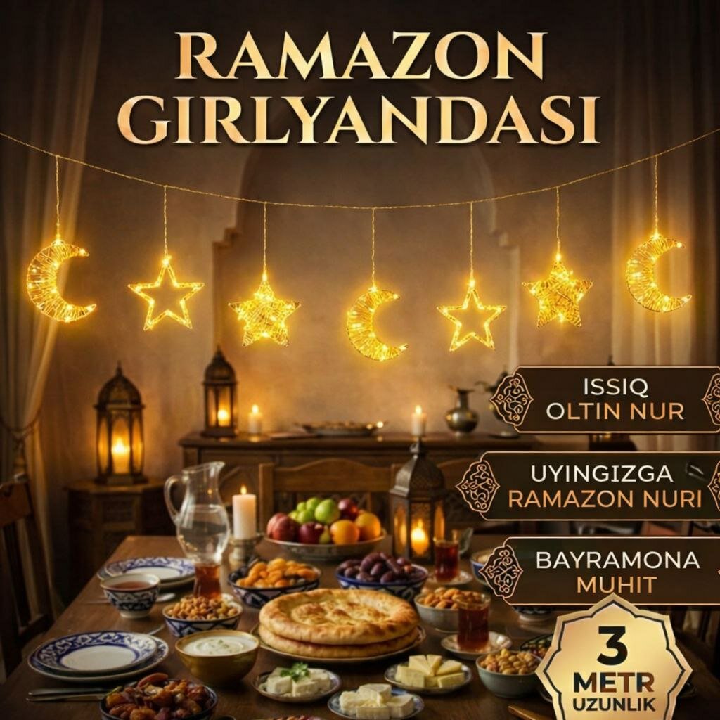 Праздничное украшение Рамадан Мубарак, гирляндя свечения желтый, домой 3м