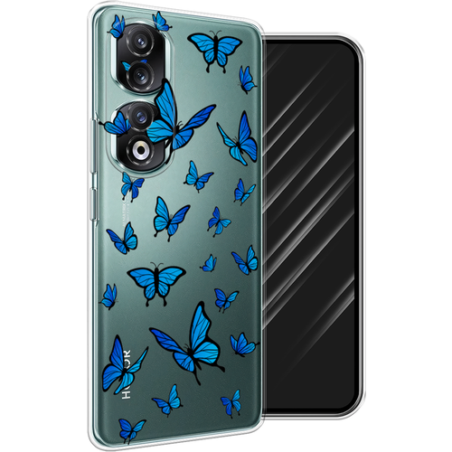 Силиконовый чехол на Honor 90 Pro / Хонор 90 Про Синие бабочки, прозрачный силиконовый чехол на honor 100 pro хонор 100 про синие бабочки прозрачный