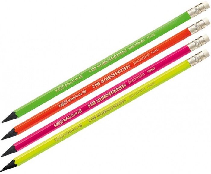 Bic 942882-12SHT Карандаш ч/г evolution fluo hb, с ластиком, заточен, пластиковый, в комплекте 12 шт, bic