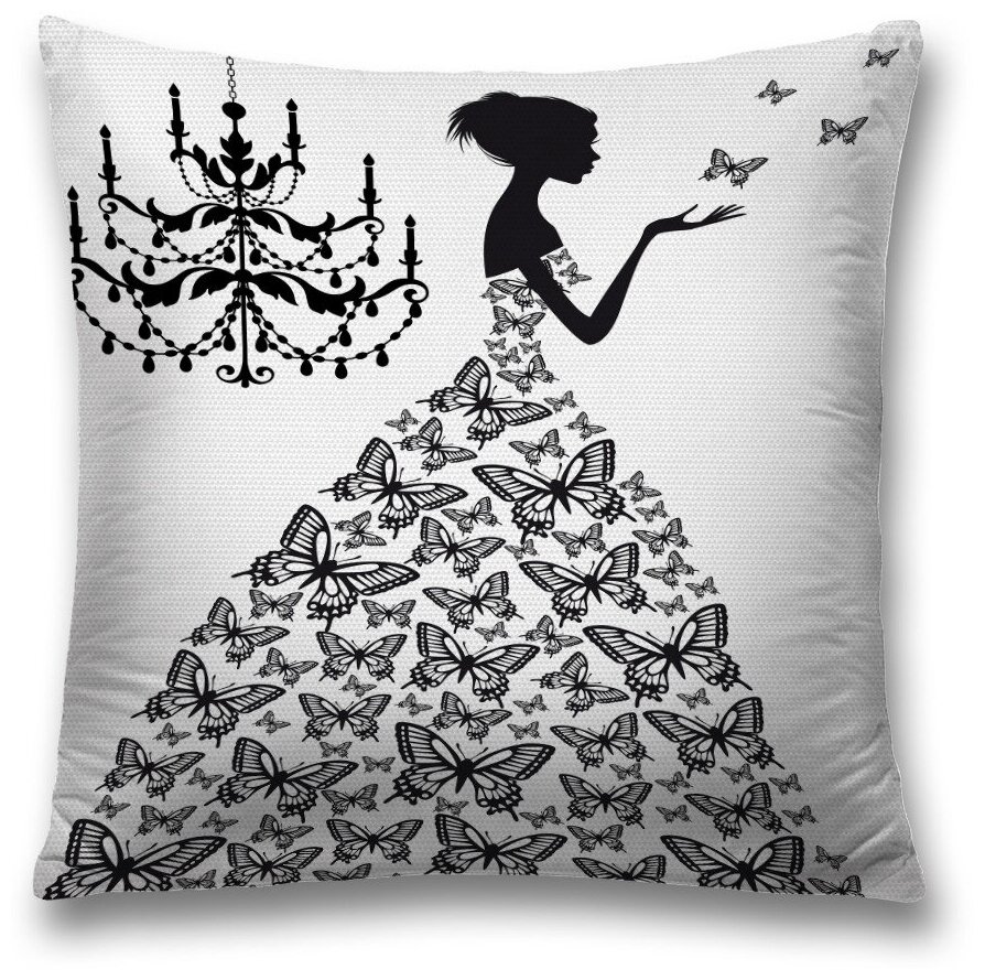 Наволочка декоративная на молнии, чехол на подушку JoyArty "Платье из бабочек" 45х45 см
