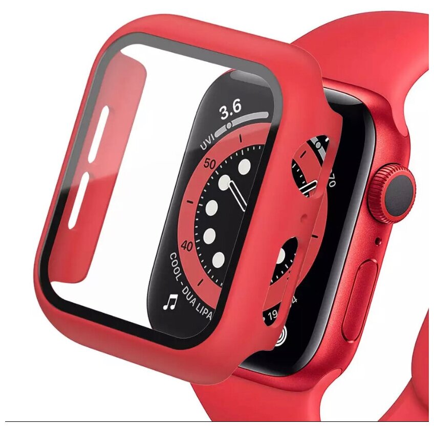 Чехол для Apple Watch 44mm со стеклом красный