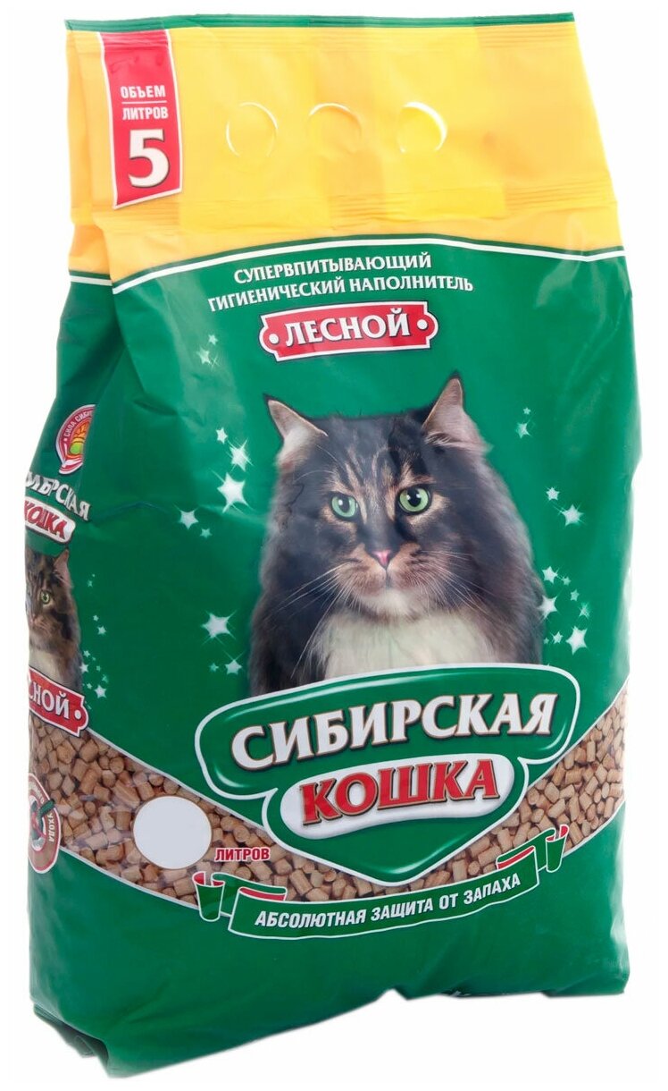 Сибирская кошка лесной наполнитель древесный для туалета кошек (5 + 5 л)