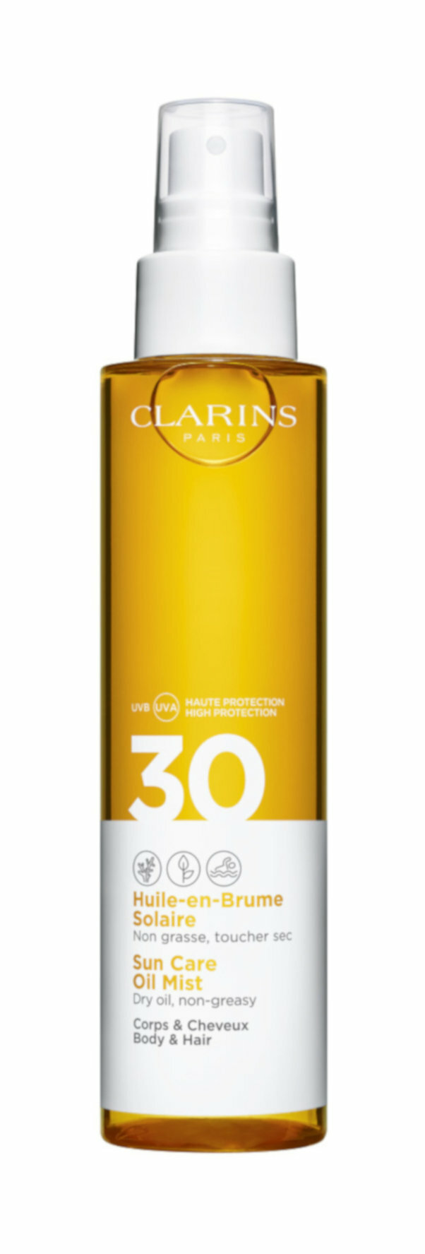 Cолнцезащитное масло-спрей для тела и волос Clarins Huile-en-Brume Solaire SPF 30 /150 мл/гр.